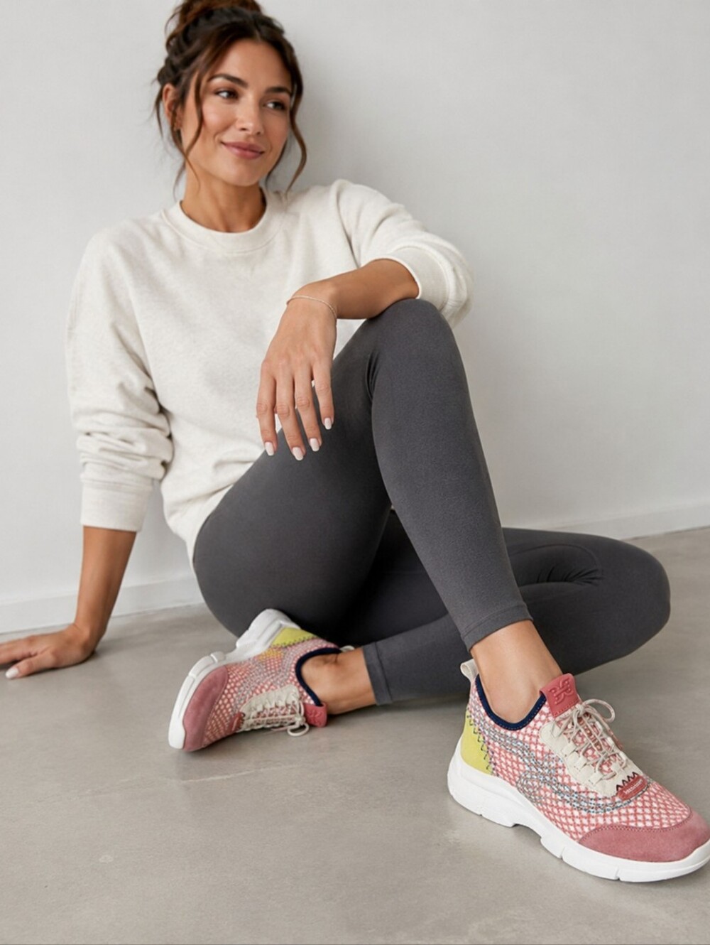 Sam Edelman Chelsie Knit Sneakers Pink Coral Electric Lime Suede Women's Size 8